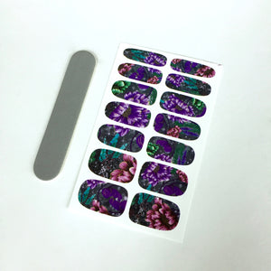 Teal & Purple Floral Nail Decals.